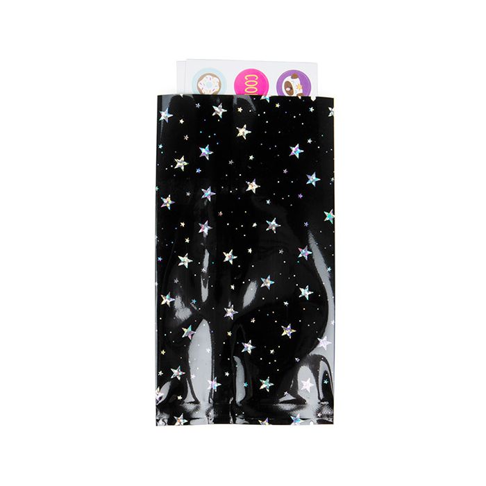 Flat Heat Seal Bags Black Holographic Stars 7,6x14 cm (25 pieces) [SVP35HHB]