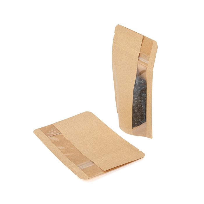 Stand Up Pouch w/ Vertical Window Kraft 10.2x6x15.2 cm (100 pieces) [ZBGV2K]