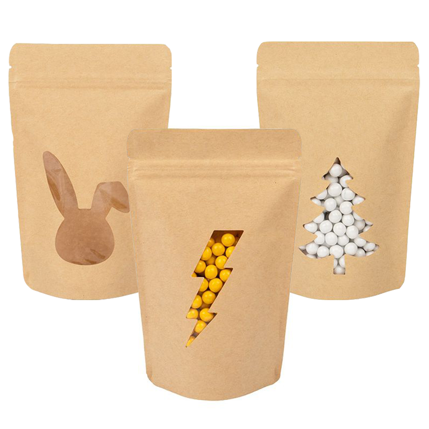 Stand Up Pouches Kraft With Lightning Bolt Window 13x7,9x20,6 cm (25 pieces) [ZBGSW3LB]