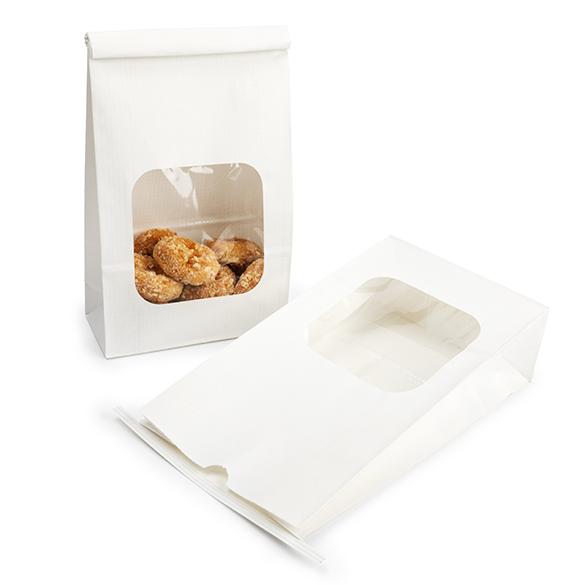 White Kraft Tin Tie Bag w/ Window 15,2x7x26,7cm (100 pcs) [TTW3W]