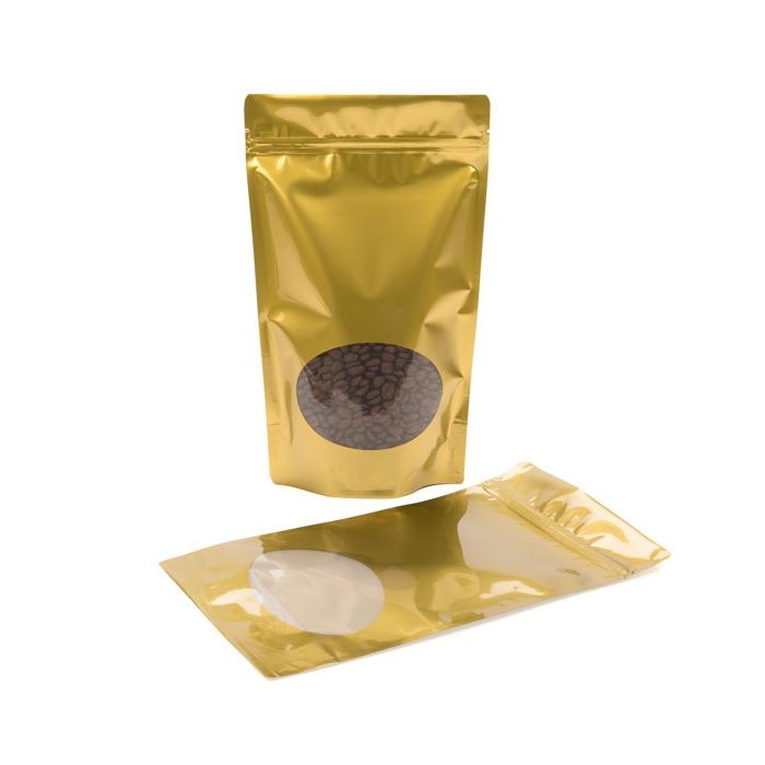 Stand Up Pouches Gold with oval Window 17x9x28.5cm | 340 grams (100 pieces) [ZBGO4G]