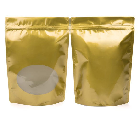 Stand Up Pouches Gold with oval Window 21x9x29cm | 510 grams (100 pieces) [ZBGO5G]