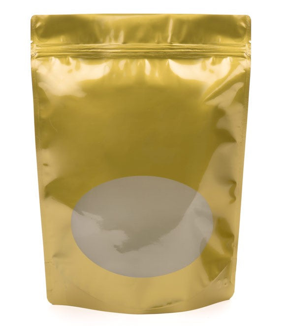 Stand Up Pouches Gold with oval Window 21x9x29cm | 510 grams (100 pieces) [ZBGO5G]