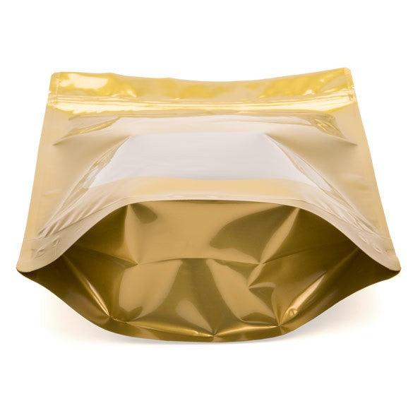 Stand Up Pouches Gold with oval Window 21x9x29cm | 510 grams (100 pieces) [ZBGO5G]