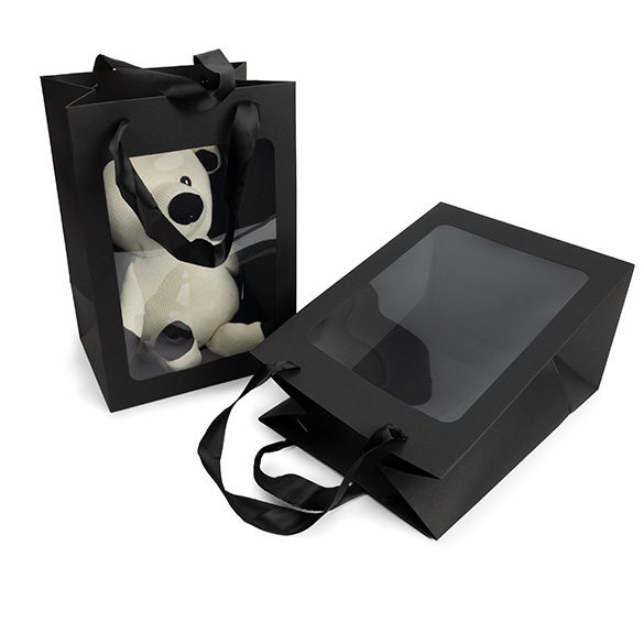 Black Gift Merchandise Bag w/ Window 17,8x12,7x24,9cm (10 pcs) [GMBW2B]
