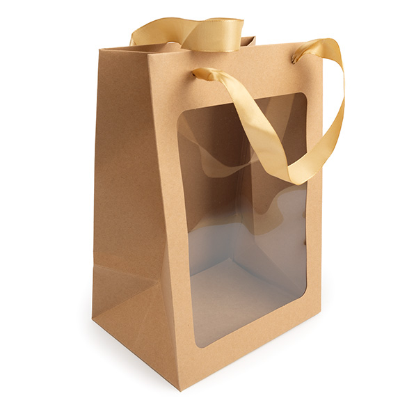 Kraft Gift Merchandise Bag w/ Window 17,8x12,7x24,9cm (10 pcs) [GMBW2K]