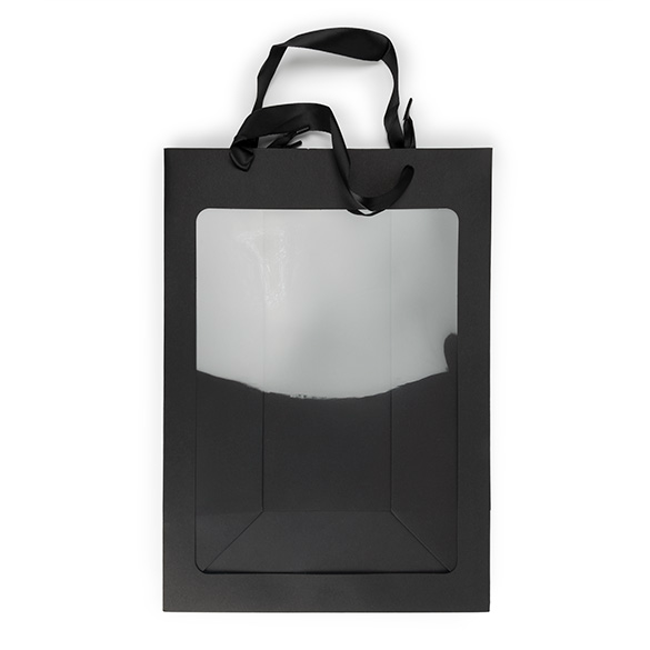 Black Gift Merchandise Bag w/ Window 24,9x15,2x35,1cm (10 pcs) [GMBW3B]