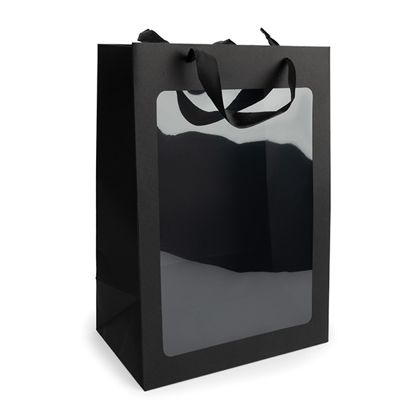 Black Gift Merchandise Bag w/ Window 24,9x15,2x35,1cm (10 pcs) [GMBW3B]