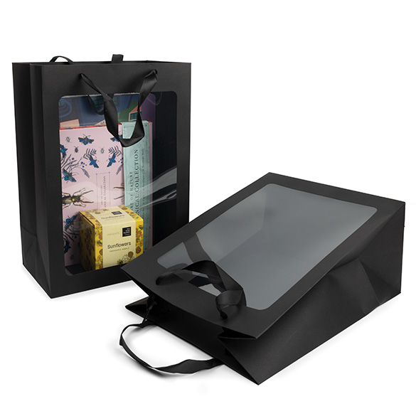 Black Gift Merchandise Bag w/ Window 24,9x15,2x35,1cm (10 pcs) [GMBW3B]