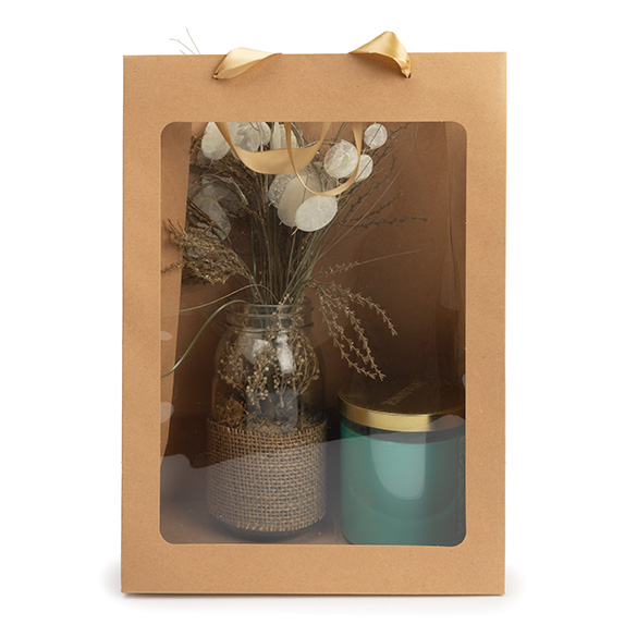 Kraft Gift Merchandise Bag w/ Window 24,9x15,2x35,1cm (10 pcs) [GMBW3K]