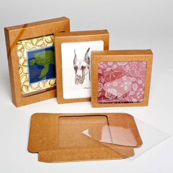 Kraft Gift Boxes 13.7x2.2x18.7cm Window Cut out (25 pieces) [WKR266]