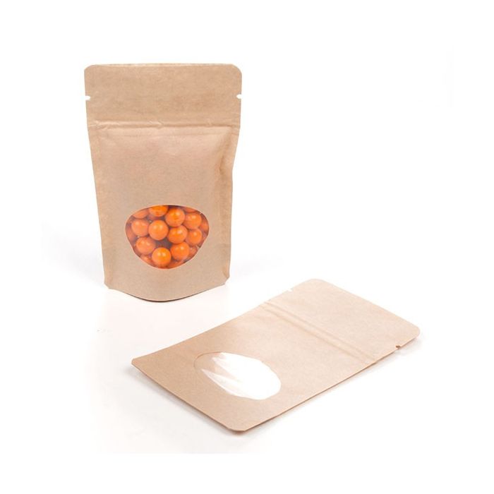 Stand Up Pouches Kraft with oval Window 8x5x13cm | 28 grams (100 pieces) [ZBGO1K]
