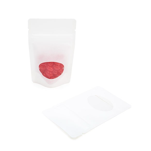 Stand Up Pouches Kraft White with oval Window 7.9x5.1x13cm | 28 grams (100 pieces) [ZBGO1WK]