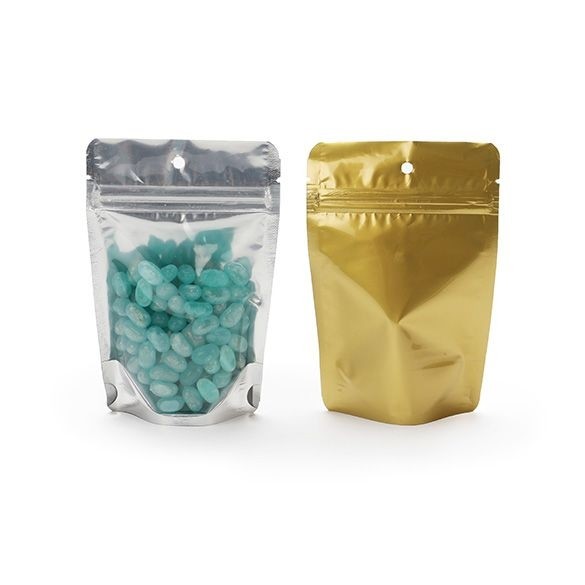 Stand Up Pouches Transparent/Gold 10x6x15cm | 57 grams with hang hole (100 pieces) [ZBGG2H]