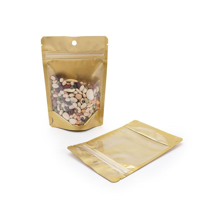 Stand Up Pouches Transparent/Gold 10,2x6x15,2cm With Hanghole (100 Pieces) [ZBGGC2H]