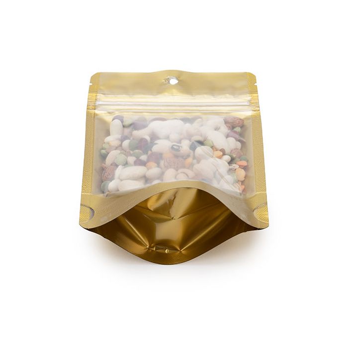 Stand Up Pouches Transparent/Gold 10,2x6x15,2cm With Hanghole (100 Pieces) [ZBGGC2H]