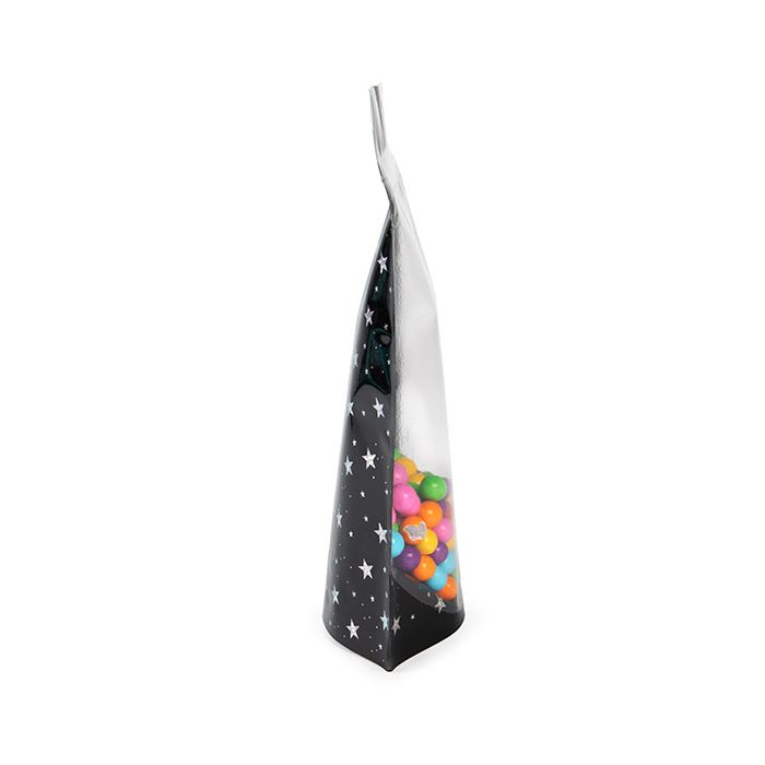 Stand Up Pouches transparent/Black Holographic Stars 13x7,9x20,6 cm (25 pieces) [ZBGHB3C]