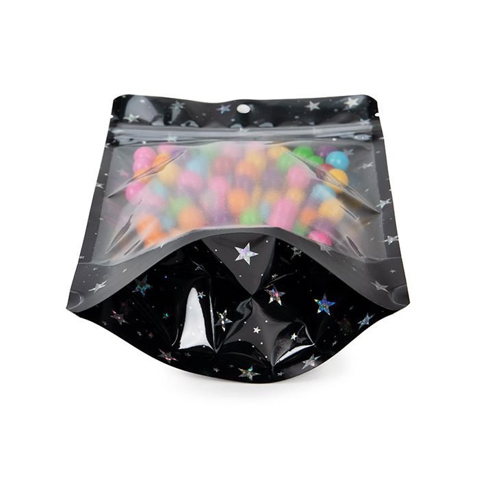 Stand Up Pouches transparent/Black Holographic Stars 13x7,9x20,6 cm (25 pieces) [ZBGHB3C]
