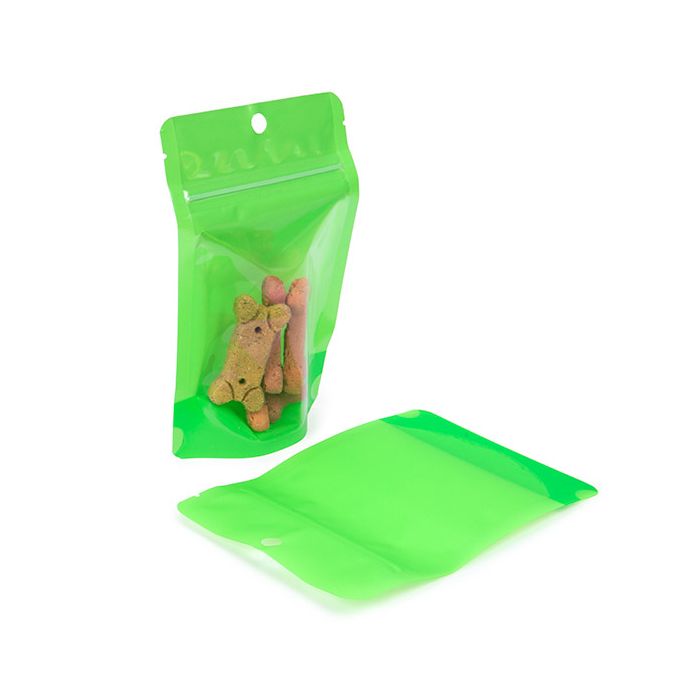 Stand Up Pouches Transparent/Neon Green 10,2x6x15,2 cm (100 pieces) [ZBGN2GR]