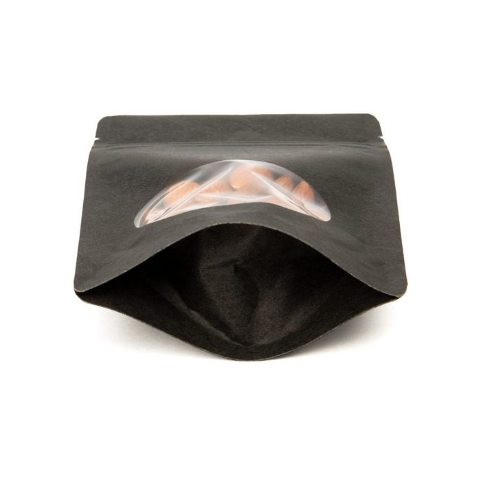 Stand Up Pouches Kraft Black with oval Window 13x8x20.5cm | 113 grams (100 pieces) [ZBGO3BK]