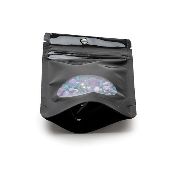 Stand Up Pouches Black with oval Window 8x5x13cm | 28 grams with hang hole (100 pieces) [ZBGO1BH]