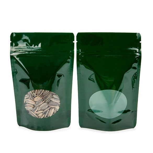 Stand Up Pouches Green with oval Window 10x6x15cm | 57 grams (100 pieces) [ZBGO2HG]