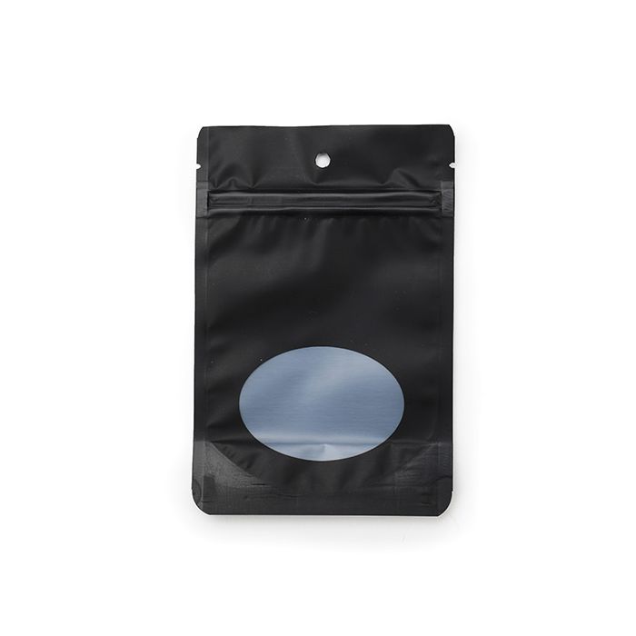 Stand Up Pouches Black With Oval Window 10,2x6x15,2cm With Hanghole (100 Pieces) [ZBGO2MBH]
