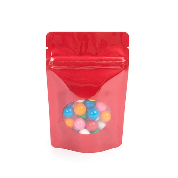 Stand Up Pouches Red with oval Window 10x6x15cm | 57 grams (100 pieces) [ZBGO2R]