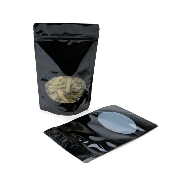Stand Up Pouches Black with oval Window 13x7x20.5cm | 113 grams (100 pieces) [ZBGO3B]