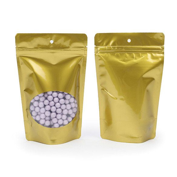 Stand Up Pouches Gold with oval Window 13x7x20.5cm | 113 grams (100 pieces) [ZBGO3G]