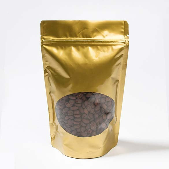 Stand Up Pouches Gold with oval Window 21x9x29cm | 510 grams (100 pieces) [ZBGO5G]