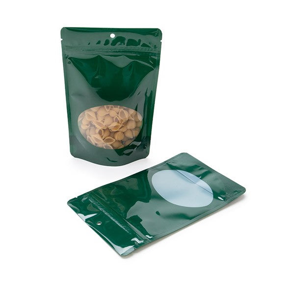 Stand Up Pouches Green with oval Window 13x7x20.5cm | 113 grams (100 pieces) [ZBGO3HG]