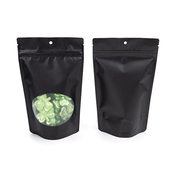 Stand Up Pouches Matt Black with oval Window 13x7x20.5cm | 113 grams With Hang hole (100 pieces) [ZBGO3MBH]
