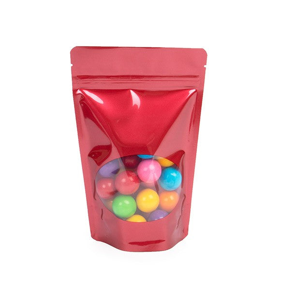 Stand Up Pouches Red with oval Window 13x7x20.5cm | 113 grams (100 pieces) [ZBGO3R]