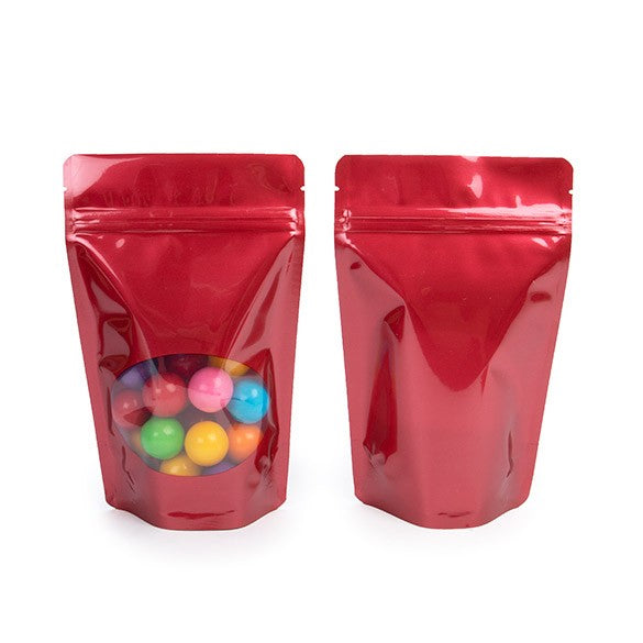Stand Up Pouches Red with oval Window 13x7x20.5cm | 113 grams (100 pieces) [ZBGO3R]