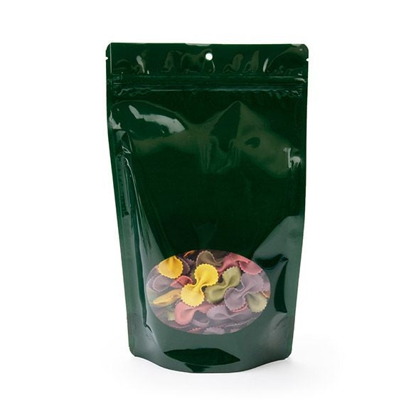 Stand Up Pouches Green with oval Window 17x9x28.5cm | 340 grams with hang hole (100 pieces) [ZBGO4HGH]