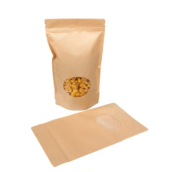 Stand Up Pouches Kraft with oval Window 17.1x8.9x28.6cm | 340 grams (100 pieces) [ZBGO4K]