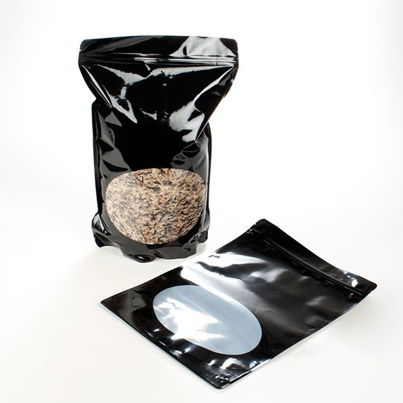 Stand Up Pouches Black with oval Window 23x12x34.5cm | 907 grams (100 pieces) [ZBGO6B]