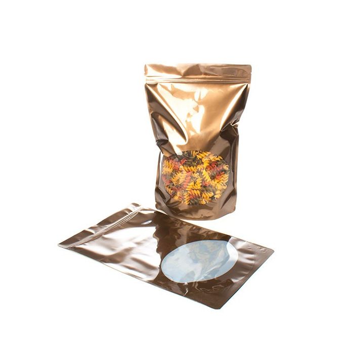 Stand Up Pouches Bronze with oval Window 23x12x34.5cm | 907 grams (100 pieces) [ZBGO6BZ]