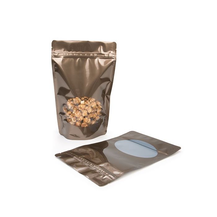 Stand Up Pouches Bronze 14.9x8.9x23.2cm with oval Window (100 pieces) [ZBGO7BZ]