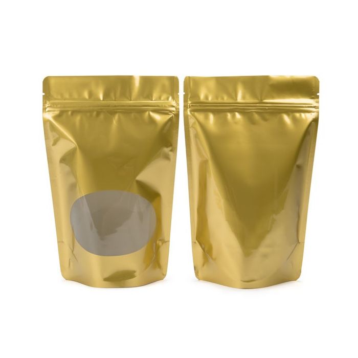 Stand Up Pouches Gold with oval Window 15x9x23.2cm | 312 grams (100 pieces) [ZBGO7G]