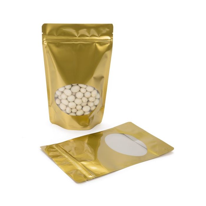 Stand Up Pouches Gold with oval Window 15x9x23.2cm | 312 grams (100 pieces) [ZBGO7G]