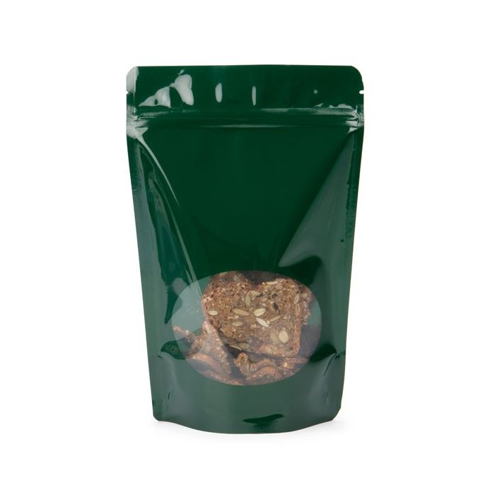 Stand Up Pouches dark Green with oval Window 15x9x23.2cm | 312 grams (100 pieces) [ZBGO7HG]