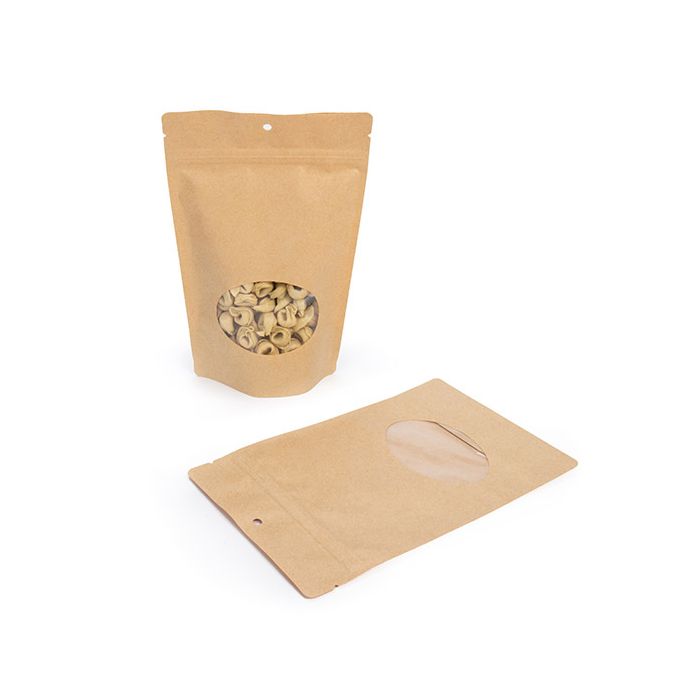 Kraft Stand Up Zipper Pouch with Oval Window 15x9x23 cm (100 Pieces) [ZBGO7KH]