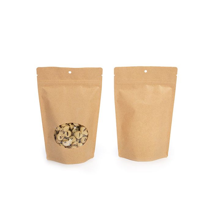 Kraft Stand Up Zipper Pouch with Oval Window 15x9x23 cm (100 Pieces) [ZBGO7KH]