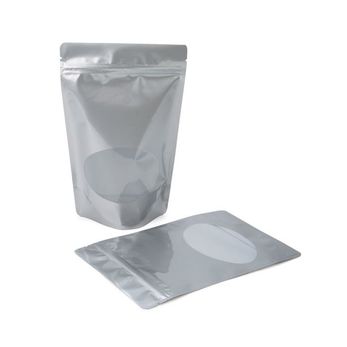 Stand Up Pouches Silver With Oval Window and Hanghole 14,9x8,9x23,2 cm (100 pieces) [ZBGO7SH]