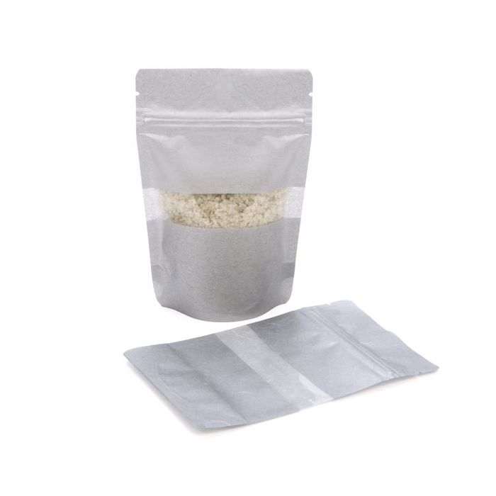 Stand Up Pouches Rice Paper Silver with Window 13x8x20.5cm | 113 grams (100 pieces) [ZBGR3S]