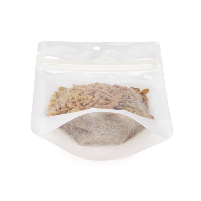 Eco Friendly Stand Up Pouches Rice Paper Transparent/White With Hanghole 10,2x6x15,2 cm (100 pieces) [ZBGRC2CW]