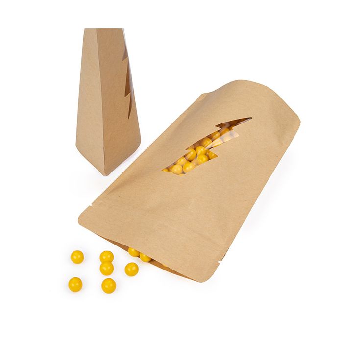 Stand Up Pouches Kraft With Lightning Bolt Window 13x7,9x20,6 cm (25 pieces) [ZBGSW3LB]