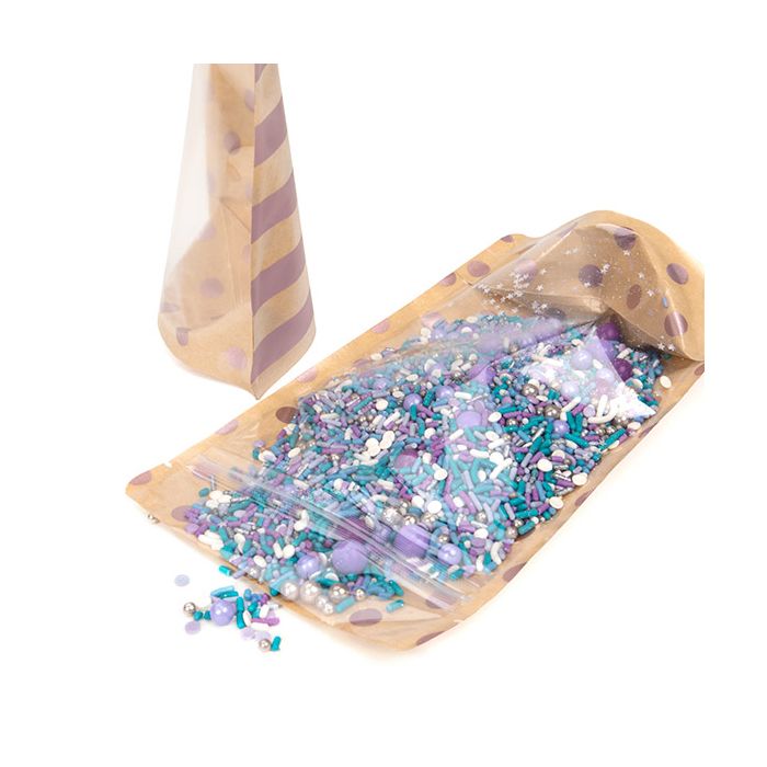 Stand Up Pouches Transparent/Kraft with Rose Gold Dots & Stripes Pattern 13x7,9x20,6 cm (25 pieces) [ZBGSW3SDR]